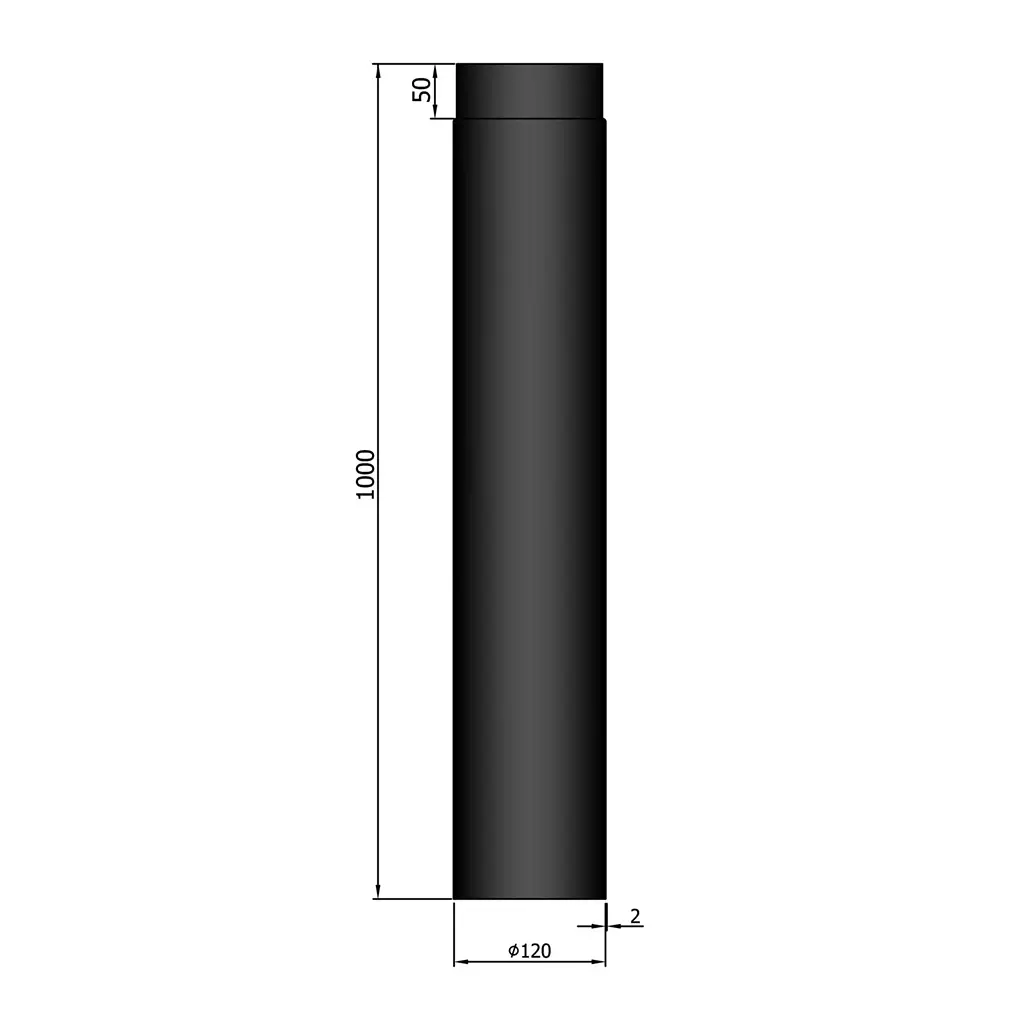 Røgrør lige Ø120 mm, forskellige længder