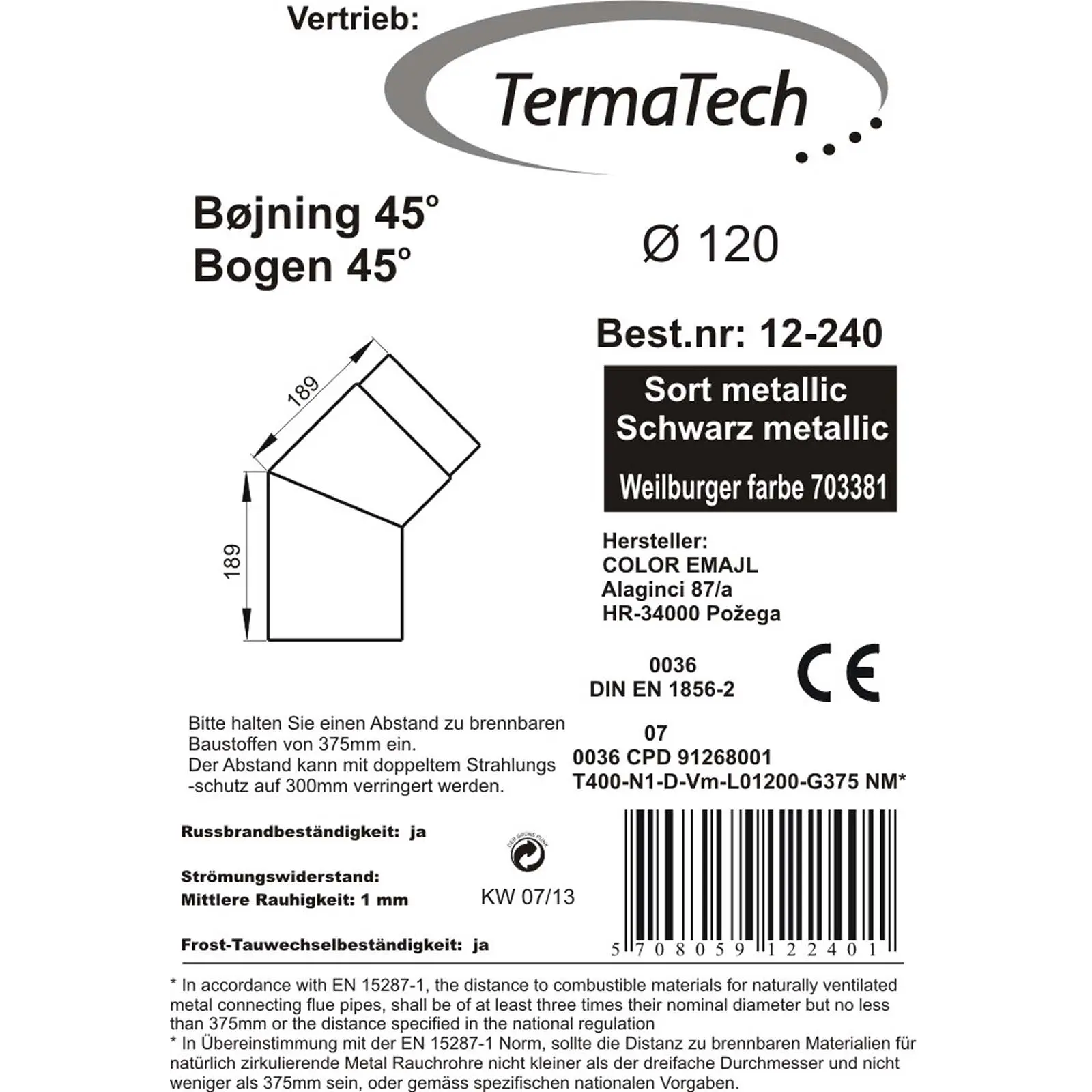Bøjning 45° Ø120 mm