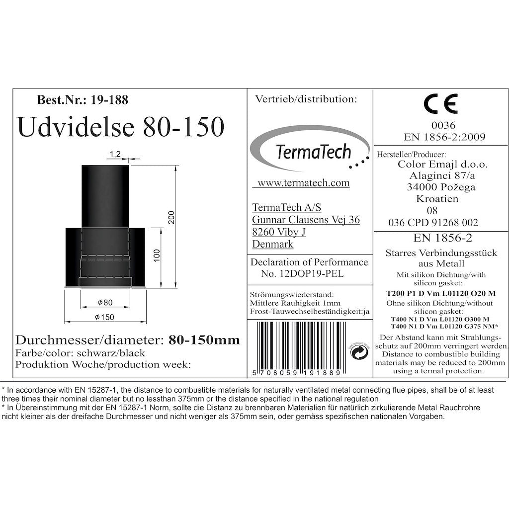 TermaTech, Kobling 150/80 udv. Ø150/80mm til eksist. Ø150 murbøsning (ikke til DE