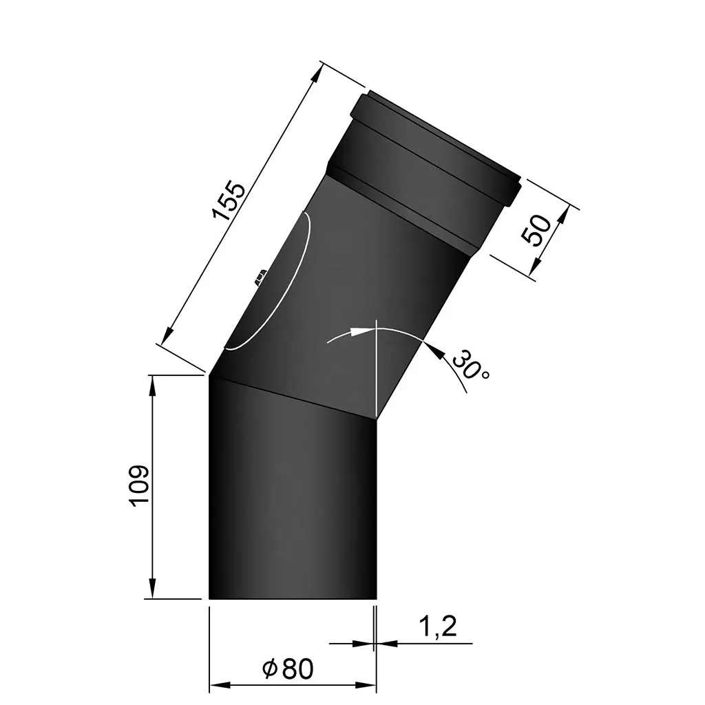Bøjning 30° Ø80mm m. Dør
