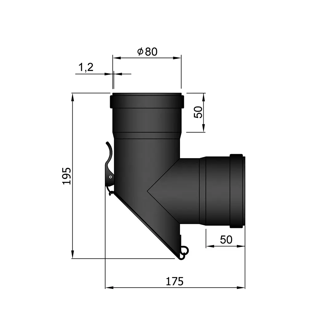 T-sektion Hun/Hun 45° Dør m. Snaplås Ø80