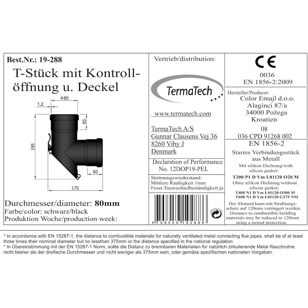 T-sektion Hun/Hun 45° Dør m. Snaplås Ø80