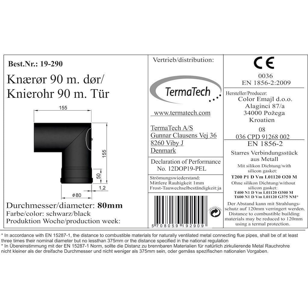 Bøjning 90° Ø80mm med Dør