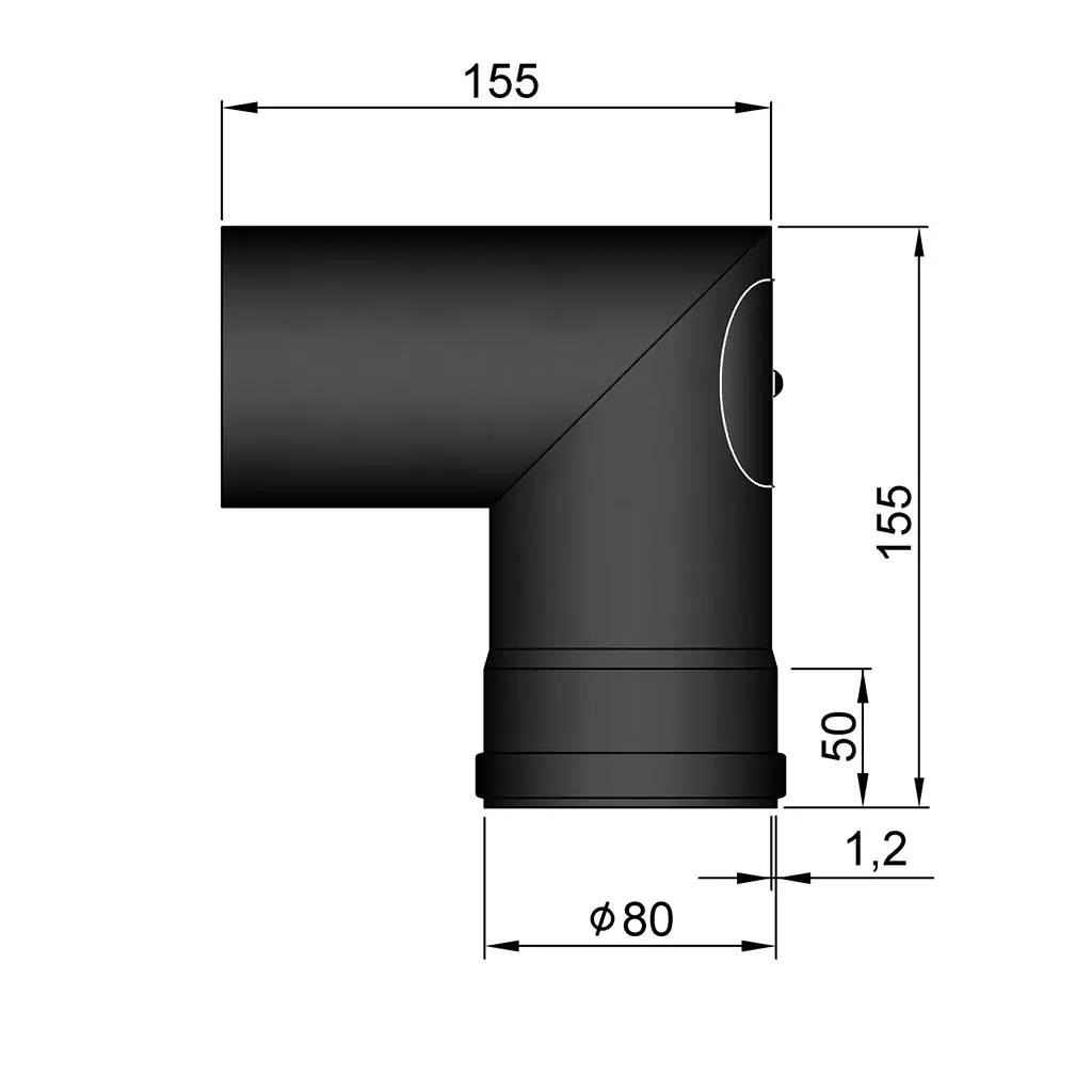Bøjning 90° Ø80mm med Dør