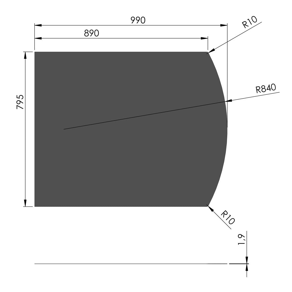 Gulvplade flad bue 800x1000 (790x990mm) - stål sort