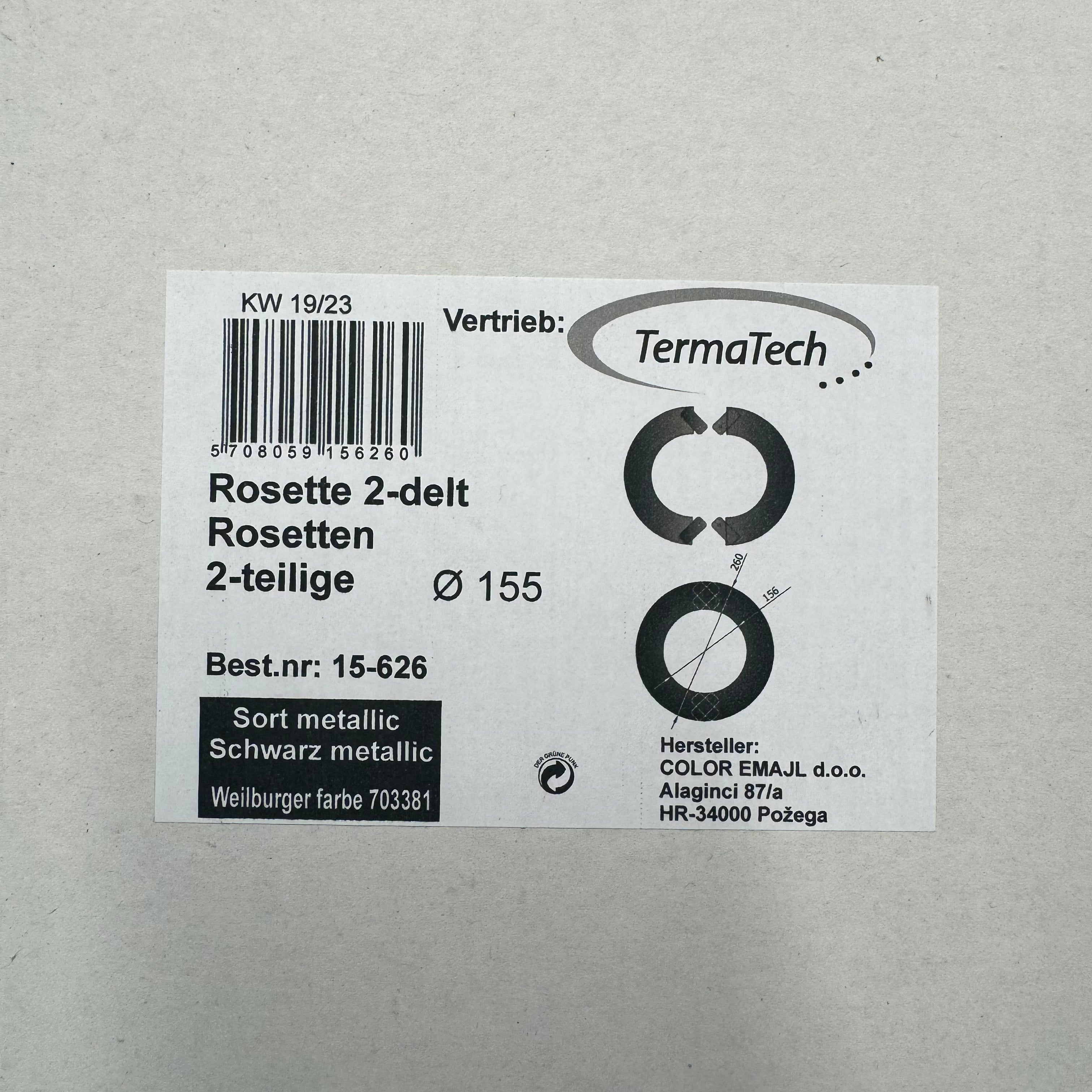 Rosette 2-delt Ø155 52mm kant