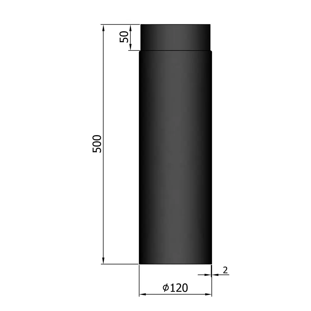 Røgrør lige Ø120 mm, forskellige længder