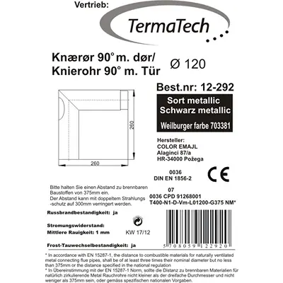Knærør 90° m/Renselem Ø120mm i sort