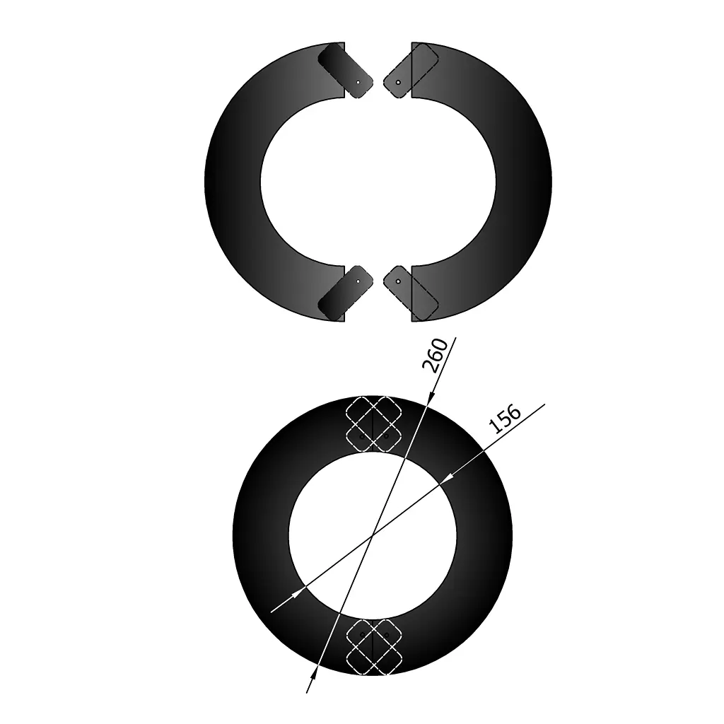 Rosette 2-delt Ø155 52mm kant - sort