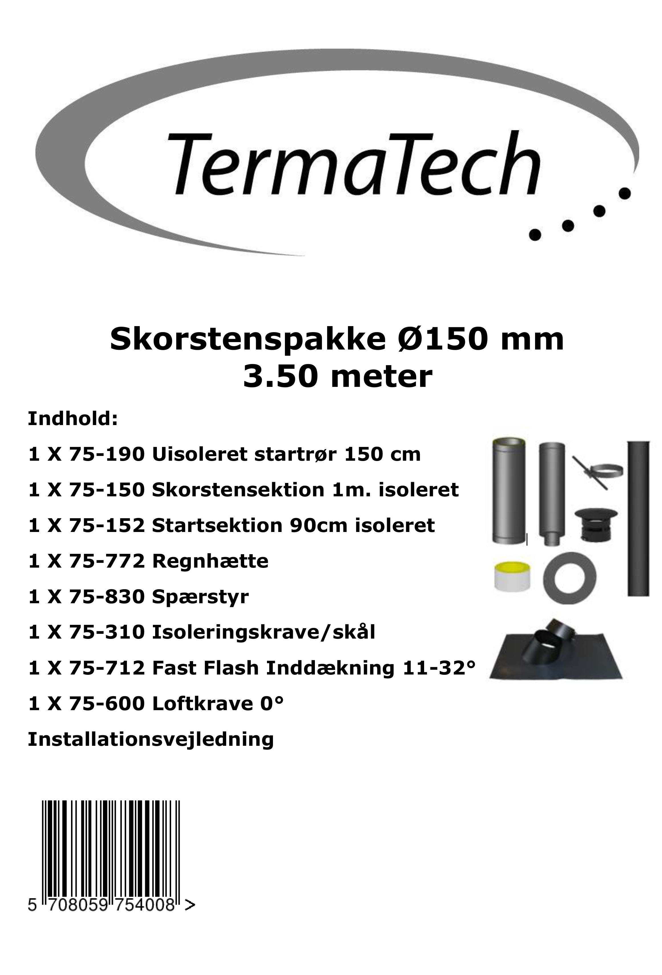 TermaTech Skorstenspakke Ø150 mm - 3,5 meter