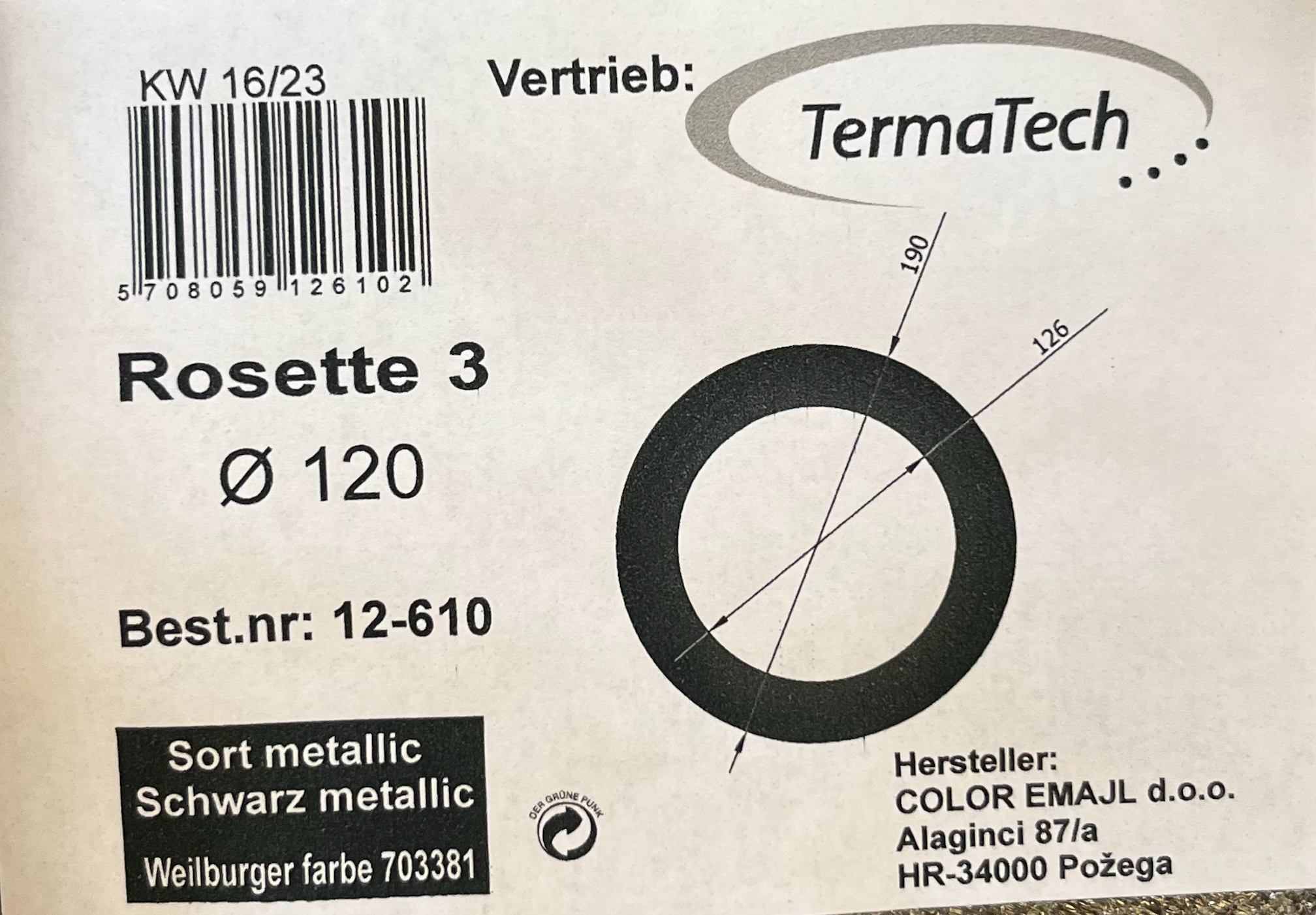 Pyntekrave, vægrosette til Ø120 mm røgrør.